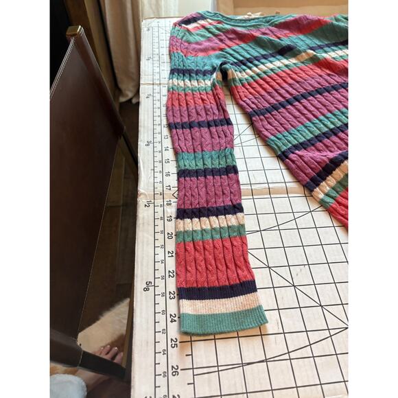 Soft Surroundings Cable Knit Silk Cashmere Blend Striped Sweater Top Crochet M - Picture 8 of 9